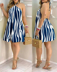 Floral Print Halter Neck Dress Boho Backless Halter Dress For Spring  Summer Women's Clothing
