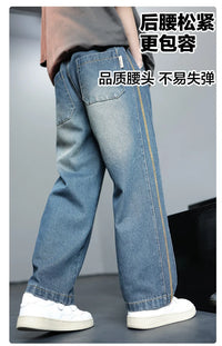 Boys Jeans 2024 Autumn&winter New Teenage Children Plus Fleece Warm Pants Boys Fried Street Handsome Pants Kids Denim Trousers