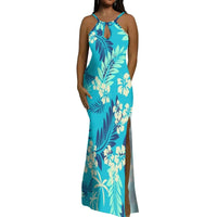 Halter Water Drop Floor-Length Dress For Polynesian Ladies Custom-Made Floral Pattern Evening Dress Stunning Summer Dress