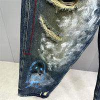High End Men'S Clothing Hip Hop Graffiti Baggy Jeans For Men Streetwear Skateboard Ripped Jeans Korean Trendy Denim Trousers