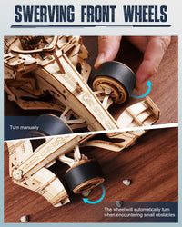 Robotime Rokr 3D Wooden Racing Car Puzzle DIY Model Kit for Adults & Teens, Mechanical Roaring Engine, 8-10M Forward Movement