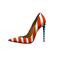 American Flag Prints Pointed Toe Pumps Sexy Thin Heel Mixed Colors Slip On New Arrivals Fashion Women High Heels