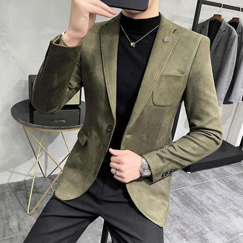 Fashion England Style Autumn Winter Thick Men&#39;s Velvet Suit Jacket / Male High Quality 2022 New Plus Size Blazers Coat