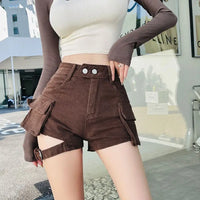 High Waisted Cargo Shorts Khaki Chic Pockets Jeans Shorts Sexy Girl Summer Clothes for Women