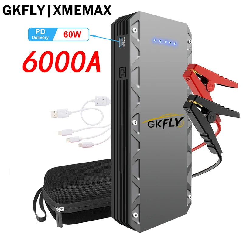 GKFLY Car Jump Starter Portable Power Bank 6000A/4000A/3000A Starting Device Car Booster Battery For Petorl Diesel Car