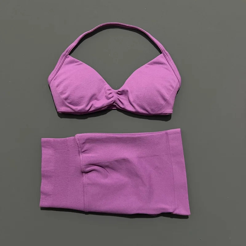 2 Piece Sport Set Women Seamless Yoga Tank Bra High Waist Scrunch Bum Gym Shorts Sets Fitness Running Workout Suit