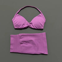 2 Piece Sport Set Women Seamless Yoga Tank Bra High Waist Scrunch Bum Gym Shorts Sets Fitness Running Workout Suit
