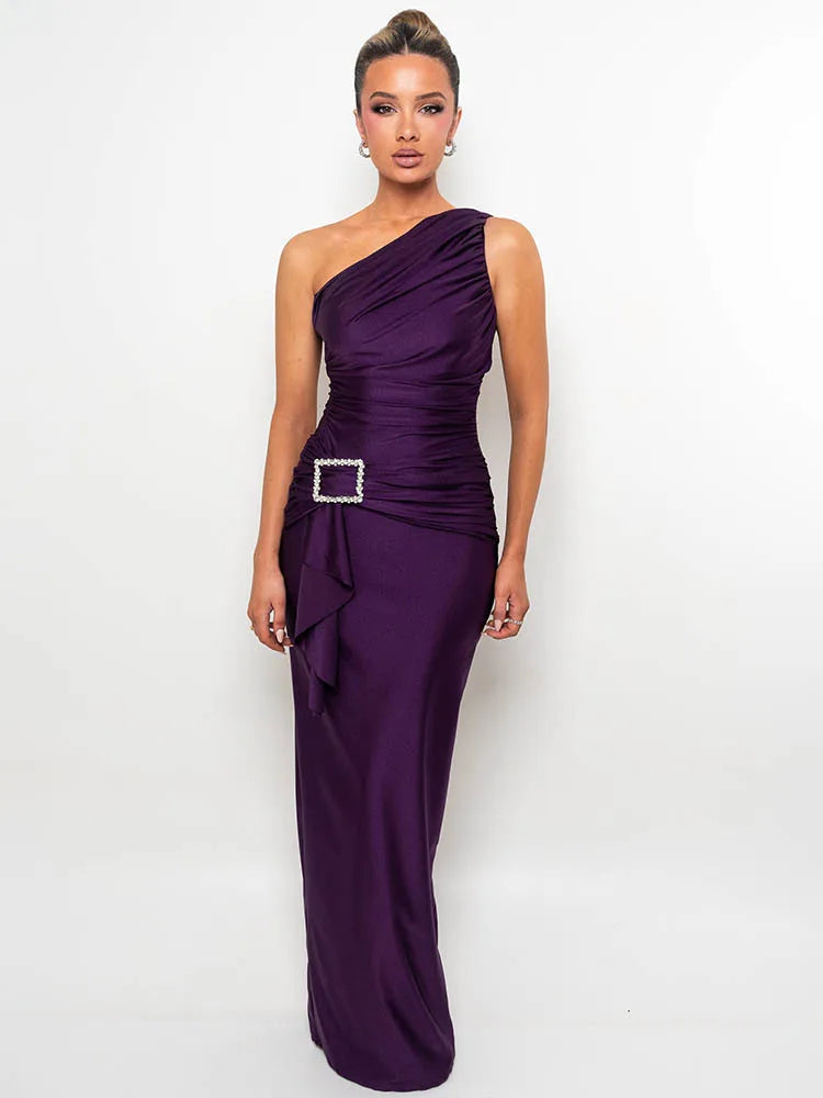 Mozision One Shoulder Backless Sexy Maxi Dress Women Gown Fashion Inclined Collarsleeveless Backless Bodycon Club Party Dresses