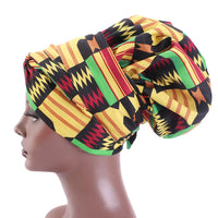 African Print Satin Bonnet With Long Ribbon Wrap Double Layer Headwrap Ankara Pattern Women Hair Cover Large Size Hair Wrap Cap