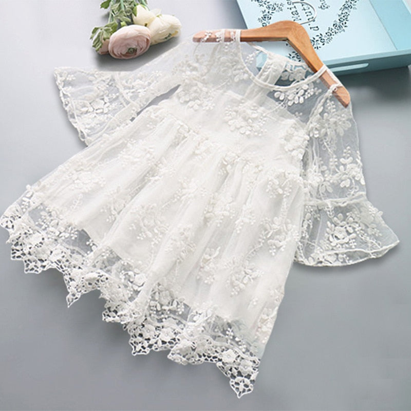 White Girls Ceremony Dress Formal Lace Wedding Dress Party Pageant Gown Dresses Girl Princess Dress Children New Year Costume