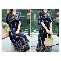 Summer Maxi Dress Soft Half Sleeves Vintage Style Ethnic Summer Vacation Lady Summer Dress Lady Summer Dress Daily Wear