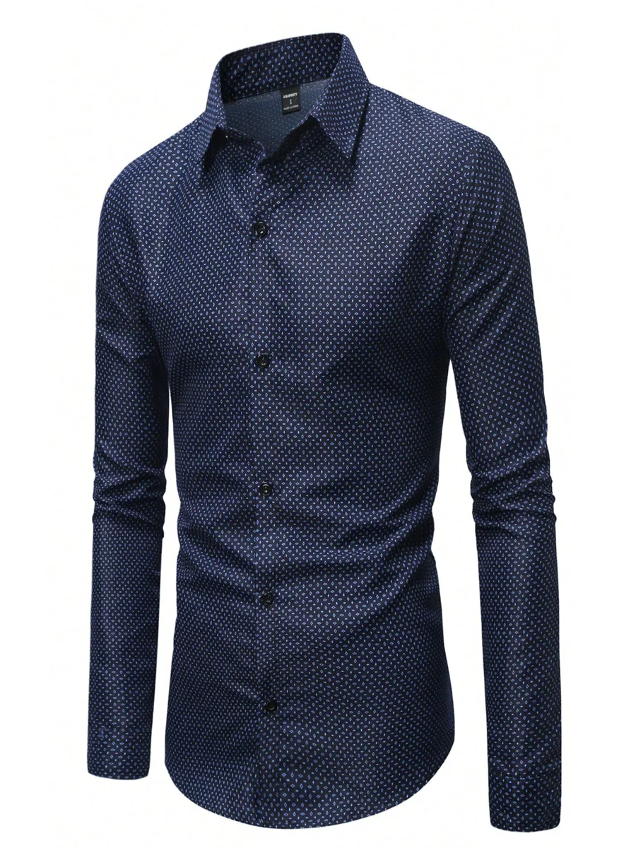 Men's shirt button-up shirt summer shirt blue long-sleeved polka dot lapel outdoor streetwear fashion casual comfortable S-5XL