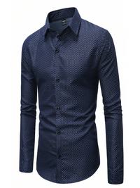 Men's shirt button-up shirt summer shirt blue long-sleeved polka dot lapel outdoor streetwear fashion casual comfortable S-5XL