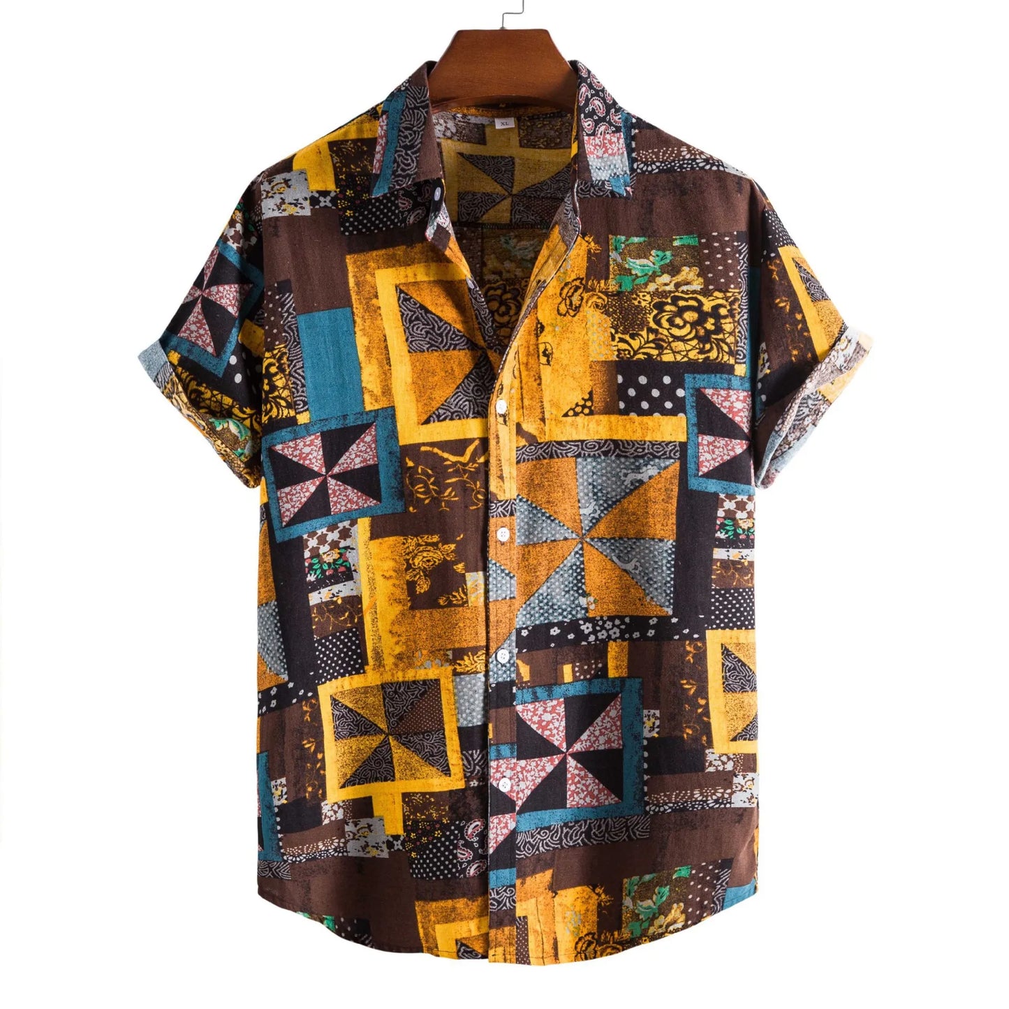 Retro Mens Printed Lapel irt ort Sve Loose Fit Youthful Sle Four Seasons Thin Mens Top