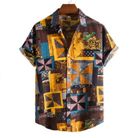 Retro Mens Printed Lapel irt ort Sve Loose Fit Youthful Sle Four Seasons Thin Mens Top