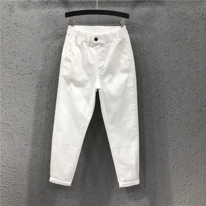Woman Jeans Pants Denim Cropped Women's Autumn Casual Pants Elastic Waist Loose Feet Pantalones Vaqueros Mujer
