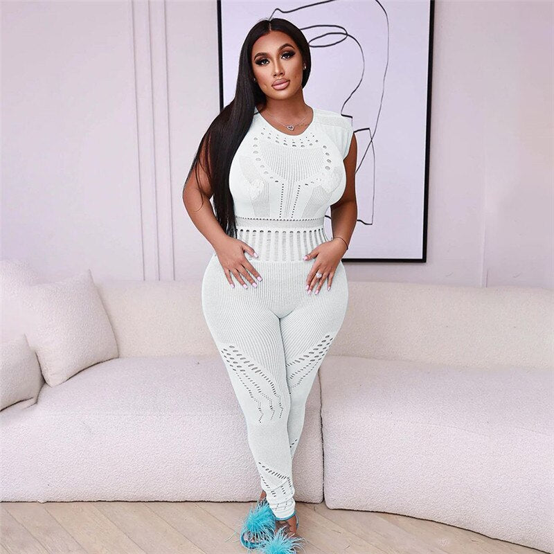 Sexy Adogirl Hollow Out Knitted Mesh Jumpsuits Women Sexy See Through Long Sleeve Overalls