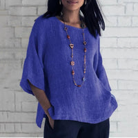 Cotton Blouse Shirts Summer O-Neck Three Quarter Loose Casual Blouse Tops Summer Cothes For Women Streetwear