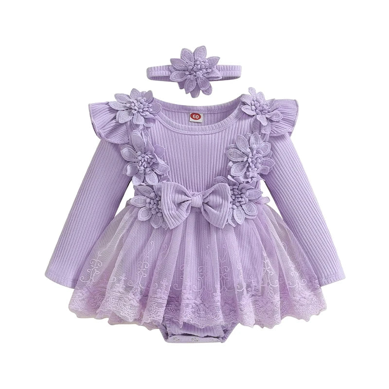 Little Princess Birthday Party Dress Embroidery Flower Lace Tutu Romper Dress Infant Baby Girl Clothes Outfits