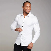 New Autumn Fashion Mens Solid Color Turn-down Collar Button Super Slim Fit Shirts Spring Long Sleeve Business Dress Shirt