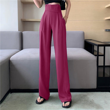 Office Purple Women's Pants Straight Leg Trousers for Woman Long High Waist Wide Sexy Work Solid Tailoring Classic 90s Clothing