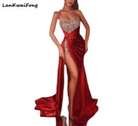 LKF New Elegant Evening Dress Sequin Splice Split Floor Dragging Long Dress Sexy Off Shoulder Bust Large Swing Fishtail Dress