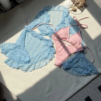 2025 new lace mesh four-piece swimsuit split bikini swimsuit