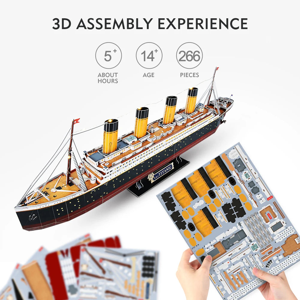 CubicFun 3D Puzzles Ship from PL/US/RU LED Flying Dutchman Pirate Ship Model Queen Anne Revenge Sailboat Titanic Ship Jigsaw