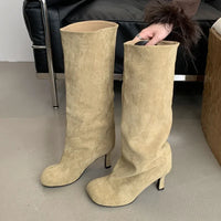 Autumn Winter Round Toe Women Knee-High Boots Punk Style Thin High Heels Shoe Comfort Faux Suede Female Long Booties botas mujer