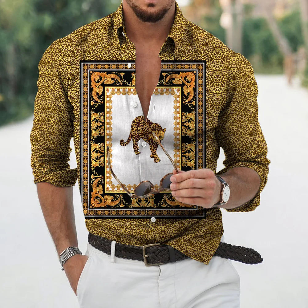 New Luxury Style Print Men's Turn-down Collar Button Shirt Casual Long Sleeve Shirt Fashion Streetwear Trend Tops Comfortable