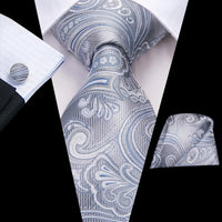 Hi-Tie Champagne Floral Paisley Silk Elegant Tie For Men Groom Wedding Men Necktie Pocket Square Cufflink Accessory Wholesale