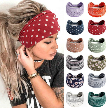 1PCS Boho Flower Print Wide Headband Cotton Soft Bandana Headpiece Hair Accessories For Women Hair Bands DIY Headwear Hairband