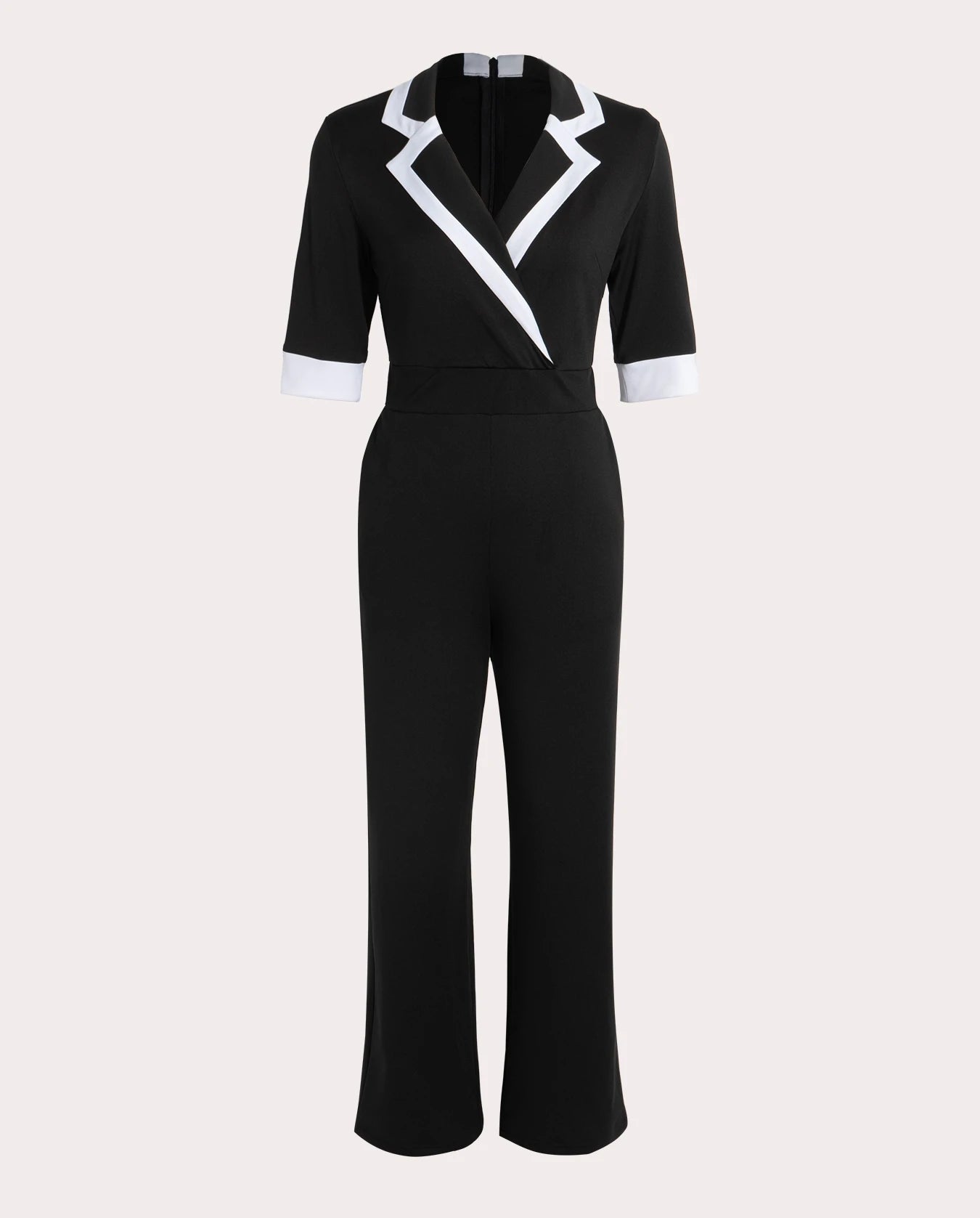 Women's Jumpsuit Contrast Trim Lapel Collar Half Sleeve Wrap Front Elegant Spring Summer Office Work One Piece Romper