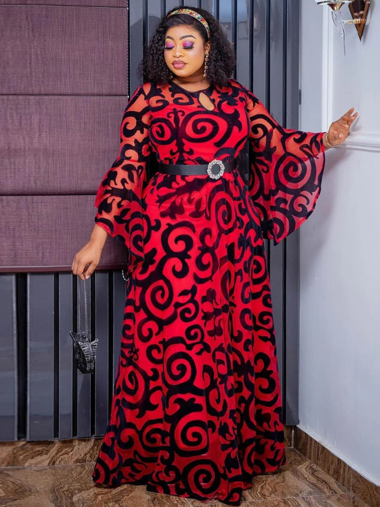 Long Sleeve Chiffon Dresses For Women African Dashiki Print Robe Dubai Abayas Wedding Party Birthday Gown 2023 Autumn Clothing