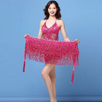 Belly Dance Top Bra Belt Set Latin Sequin Fringe Halter Hip Skirt Sexy Party Costume 4 Layer Tassel Stage Performance Cloth Wear