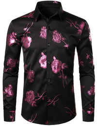 Mens Gold Rose Floral Print Shirts Brand Floral Steampunk Chemise White Long Sleeve Wedding Party Bronzing Camisa Masculina New