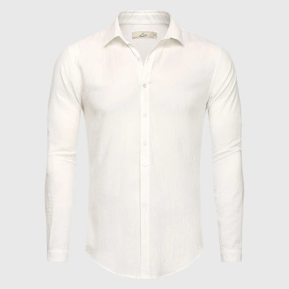 Men Cotton Linen Blend White Shirt Casual Male Shirt Slim Fit Spring Summer Style Cool
