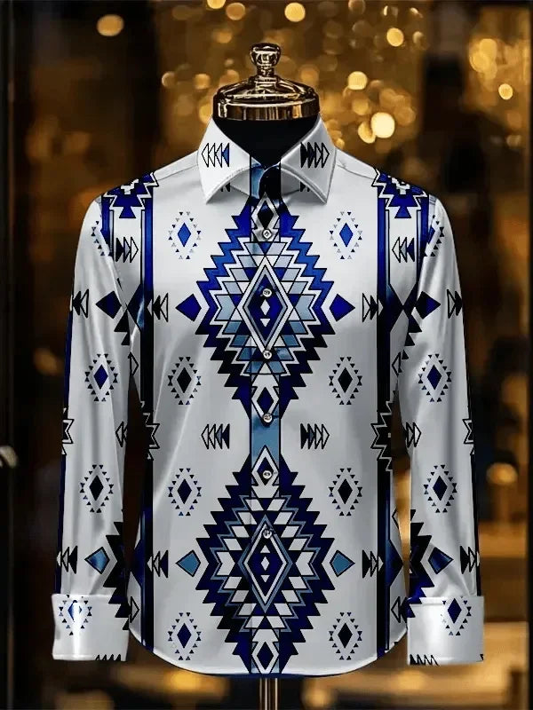 New light luxury palace style iris flower shirt 3D printed men's long sleeved shirt single breasted slim fit top