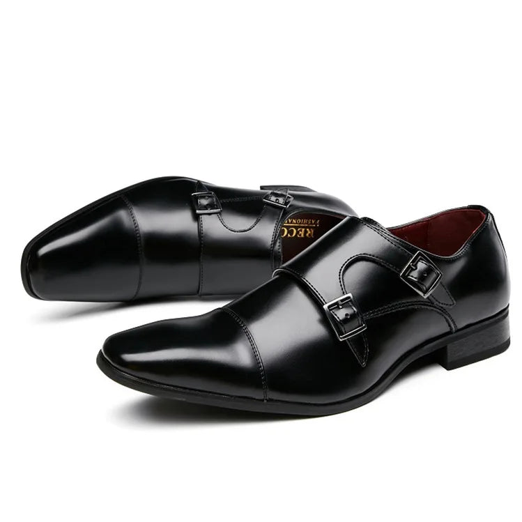 Leather Men Dress Shoes Loafers 2022 New Double Strap Buckles Designer Casual Leather Shoes for Men Business Formal Wedding Shoe