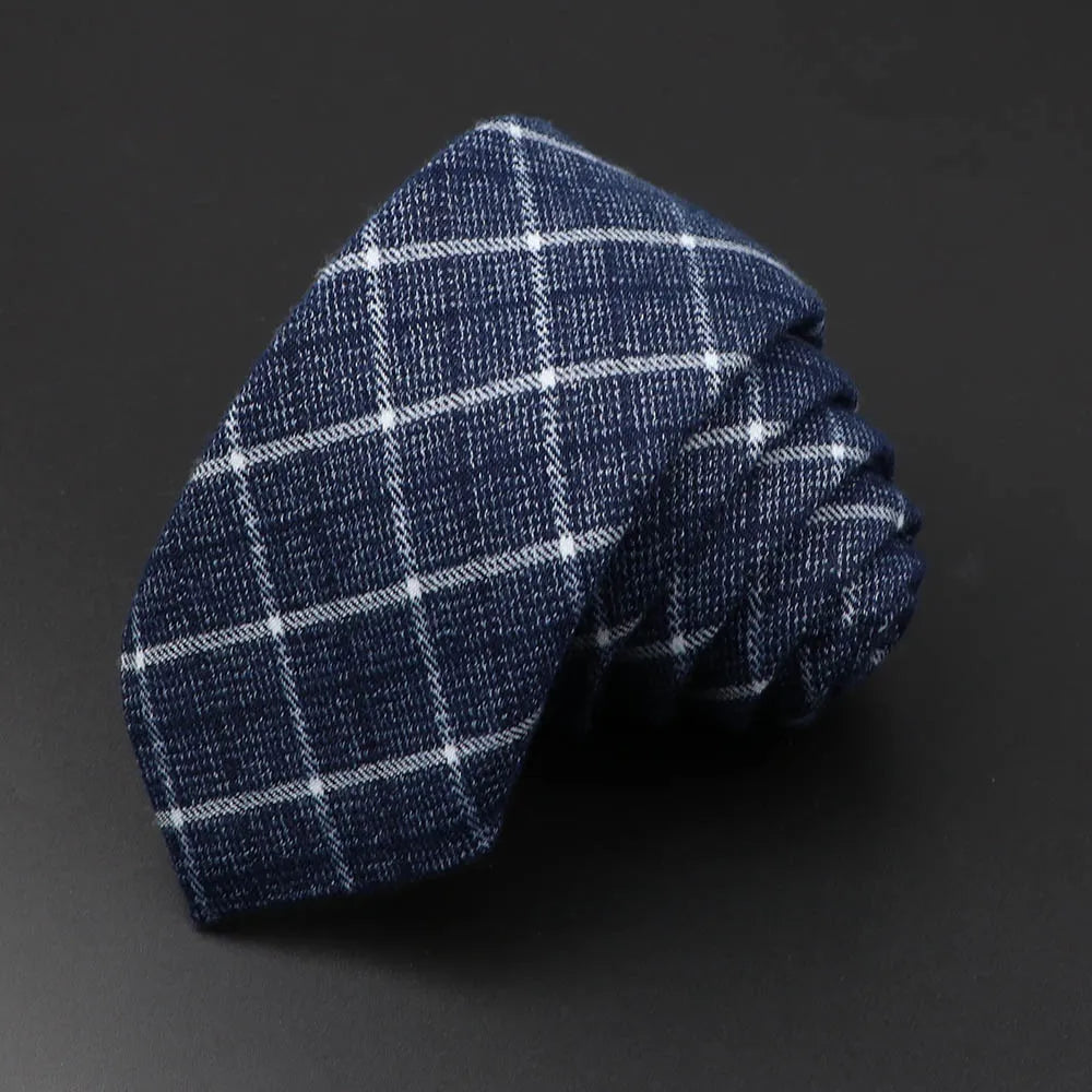 Classic Black Grey Plaid Cotton Necktie 6cm Slim Fashion Skinny Tie Men Tuxedo Suit Party Business Casual Accessory Cravat Gift