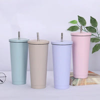 Stainless Steel Insulated Vacuum Drinking Cup with Tumbler Lid and Straw, 500/750ml Beer Mug, Tea Mug, Travel Cup