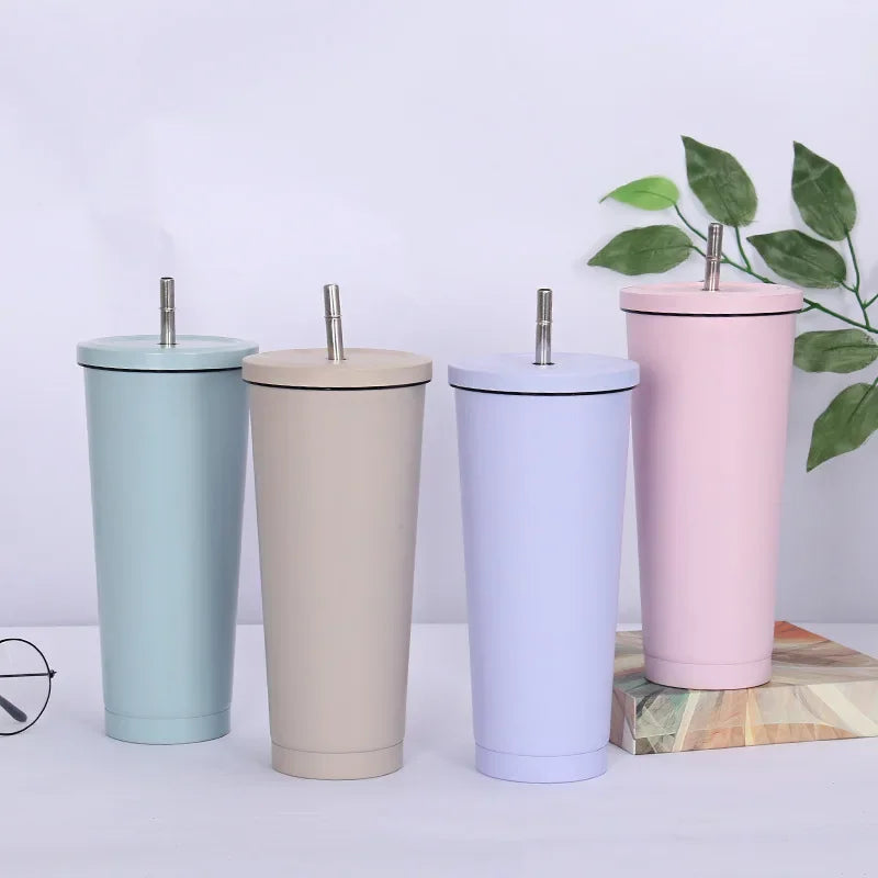Stainless Steel Insulated Vacuum Drinking Cup with Tumbler Lid and Straw, 500/750ml Beer Mug, Tea Mug, Travel Cup