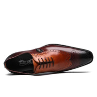 Classic Men's Brogue Oxford Dress Shoes Luxury Genuine Brown Cow Leather Pointed Toe Lace-Up Wedding Party Formal Shoe for Men