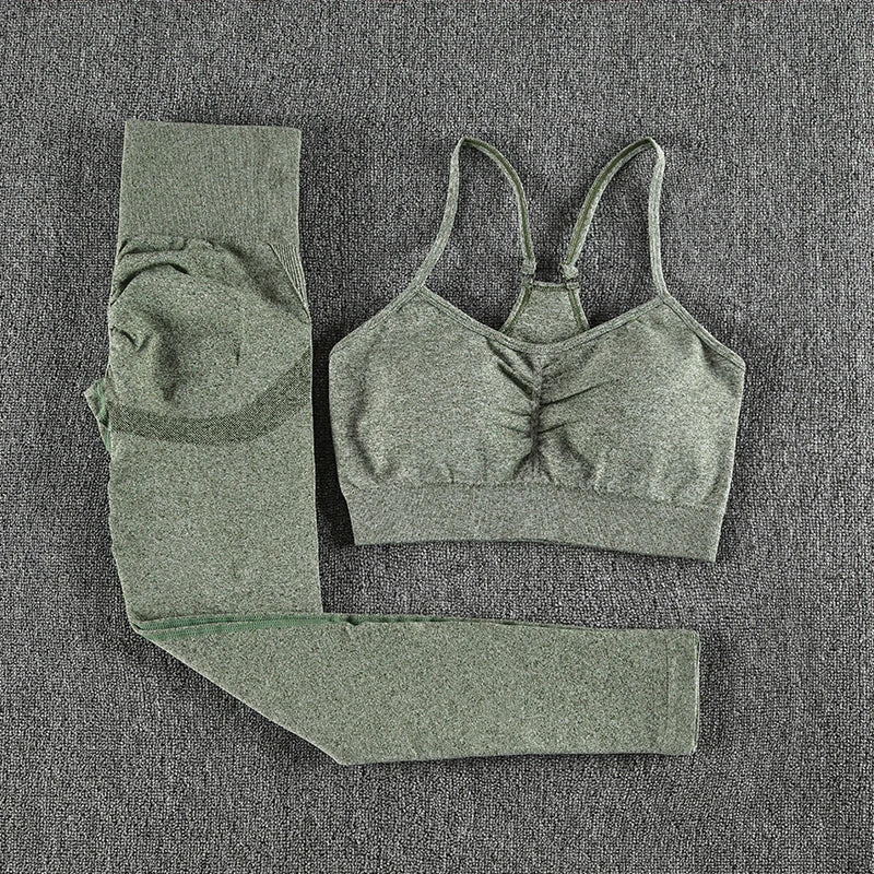 2 Piece Seamless Yoga Set Sports Tracksuit Women Gym Two Piece Set Clothing Fashion Fitness Suits Outfit Bra Leggings Sportswear