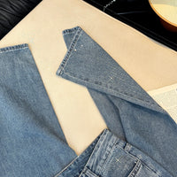 Women's Jeans Spring Retro Washed Diamond-encrusted Design Sense High-waisted Straight-leg Pants Loose Wide-leg Mopping Pants