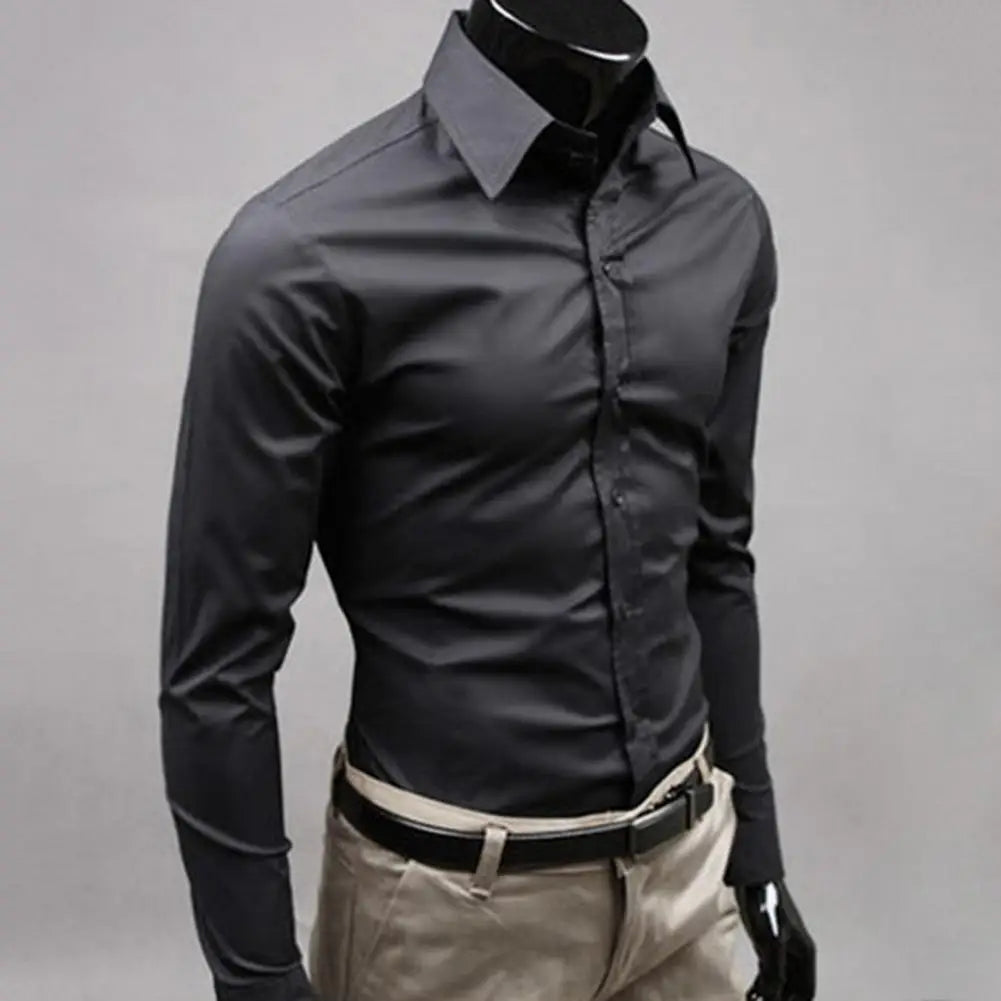 Men's Shirt Button-down Closure Anti-wrinkling Odorless4 Long-sleeve Button-down Shirt for Daily Life