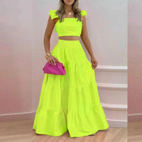 Spring Summer New Comfortable and Versatile Simple Mid Waist Sexy Strap Skirt Solid Color Fashion Set Women's Two Piece Set