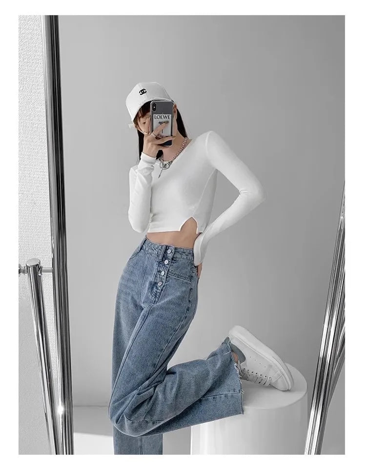 High-waisted Jeans Women's Loose-fit Straight-leg Trousers Draped Wide-leg Denim Pants