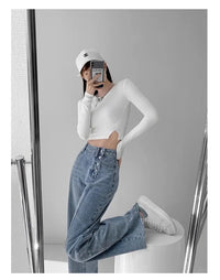 High-waisted Jeans Women's Loose-fit Straight-leg Trousers Draped Wide-leg Denim Pants