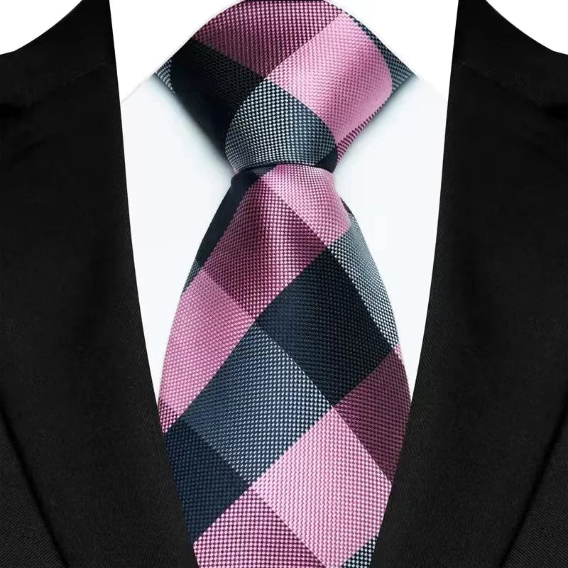 Luxury 8CM Mens Ties Plaid Checks Stripes Classic Business Necktie Jacquard Woven Neck ties For Men Groom Wedding Party Neckwear